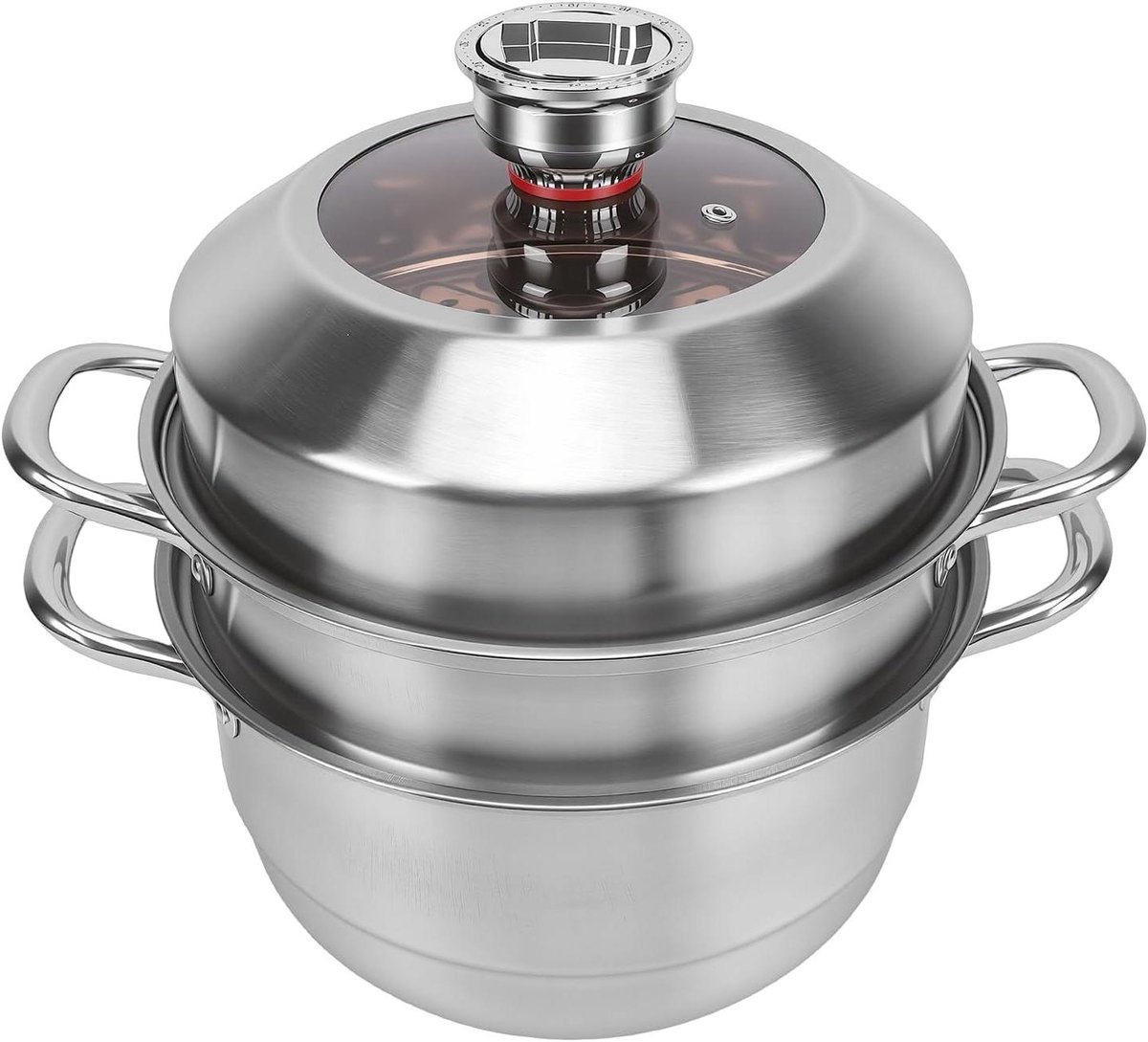 Roestvrijstalen Stoompot Multicooker Kookpot Gezond Koken Drie Lagen Grote Capaciteit Zilver