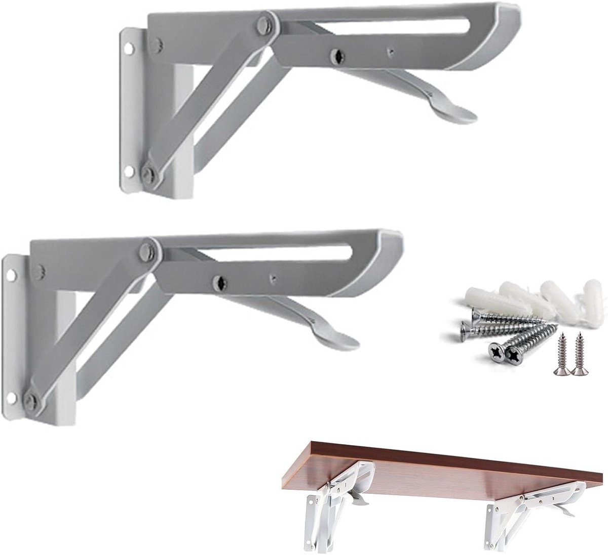 Plankdragers Set - Wandsteunen Opvouwbaar - Ruimte Besparen - Stevige Driehoek - 195 mm - Wit