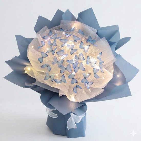 Foto: Vixson vlinderboeket set vlinder boeket zelf maken knutselpakket inclusief led verlichting decoratie creatief cadeau voor haar blauw buttibou
