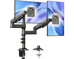 Dubbele Monitor Standaard - Gasveer Houder - Bureau Organisatie - Verstelbare Arm - 17-32 inch - Zwart