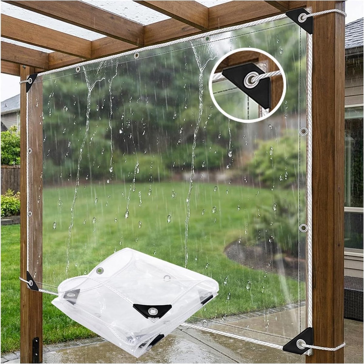 Duurzaam en weerbestendig transparant zeil voor tuin, terras en buitengebruik, 3x4 meter