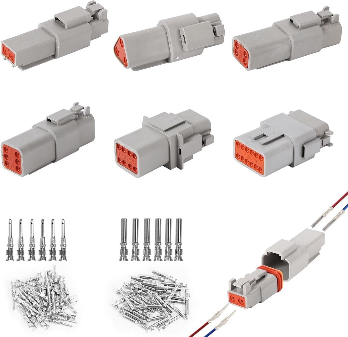Connector Kit voor Automobielgebruik - 2,3,4,6,8,12 Pin Configuraties - Geperste en Afgedichte Elektrische Verbindingen met 35 Paar Barrel Stijl Solide Terminals en Pin Sockets voor 14-20 AWG Draad