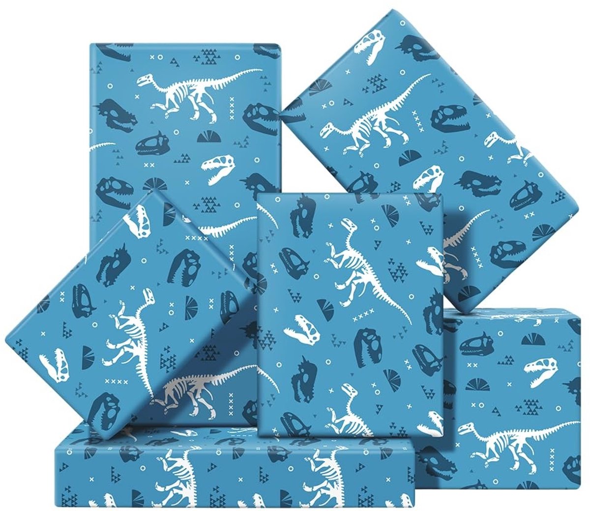 Dailygoods - Dailygoody - Geologie Antropologie Dinosaurus Inpakpapier - Uniek Ontwerp - Blauw - Fossiele Botten - Geschikt voor Kinderen - 4 Vellen 50x70cm