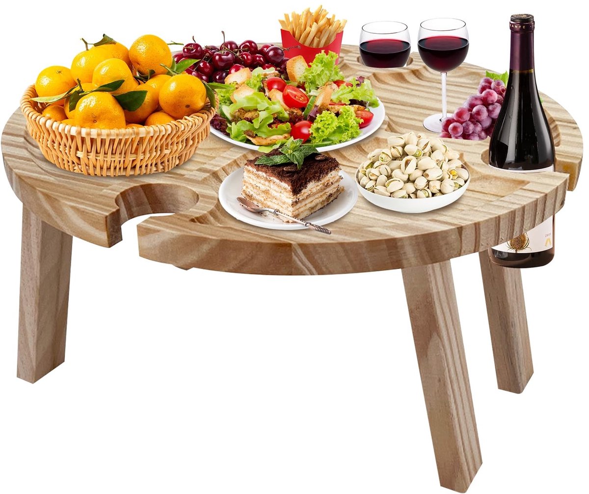 Dailygoods - Dailygoody - Opvouwbare Houten Picknicktafel - Ideaal voor Picknicks - Compact en Lichtgewicht - Perfect voor Kamperen - Inclusief Wijnglashouder - Ge...