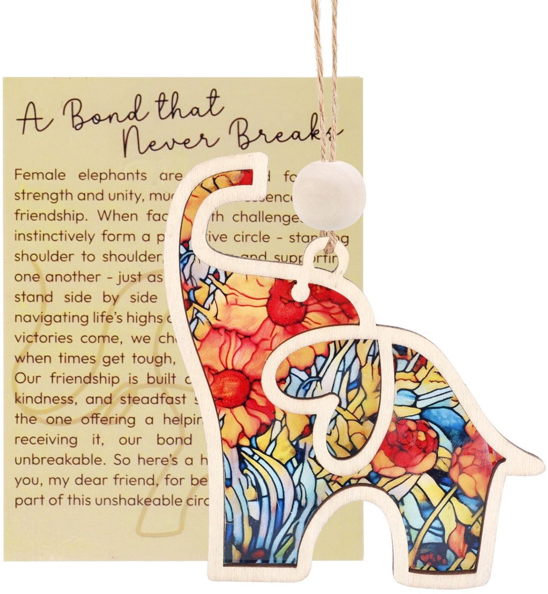 Dailygoods - Dailygoody - Olifant Ornament - Vriendschap Geschenken - Kleurrijk - Decoratie voor Zusterband - Hangend Ornament met Verhaalkaarten - Geschikt voor B...
