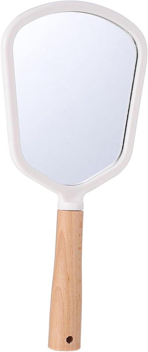 Handspiegel - Make-upspiegel - Reizen - Houten handvat - 25 cm - Wit