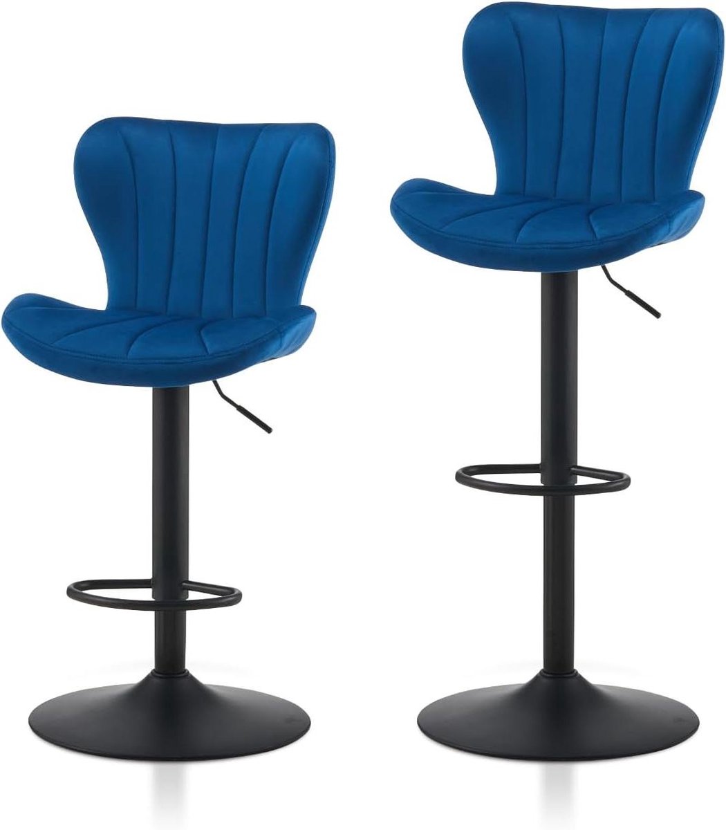 Barkruk Set - Verstelbare Stoel - Keuken Bar - 360 Graden Draaibaar - 2 Stuks - Blauw