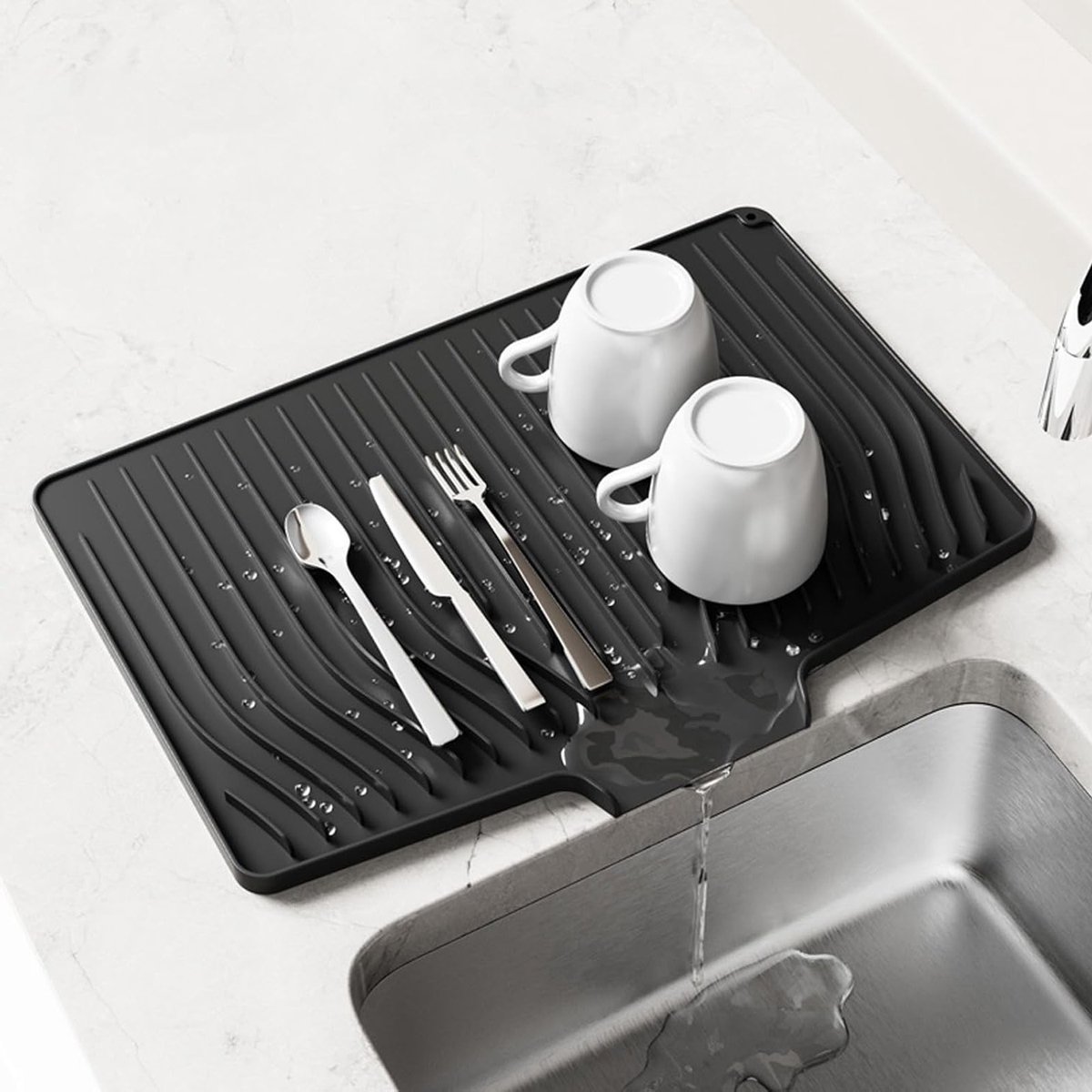 Antislip Siliconen Drainmat 48 x 35 cm, BPA-vrij, met Sapgoot en Hanggaten voor Keuken en Afvoer