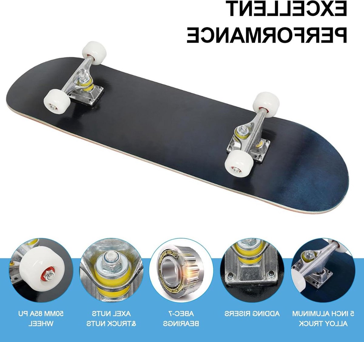 Compleet Skateboard Cruiser Board Beginner Tricks Leren 7-laags Esdoorn Dek 79×20 cm Zuiver