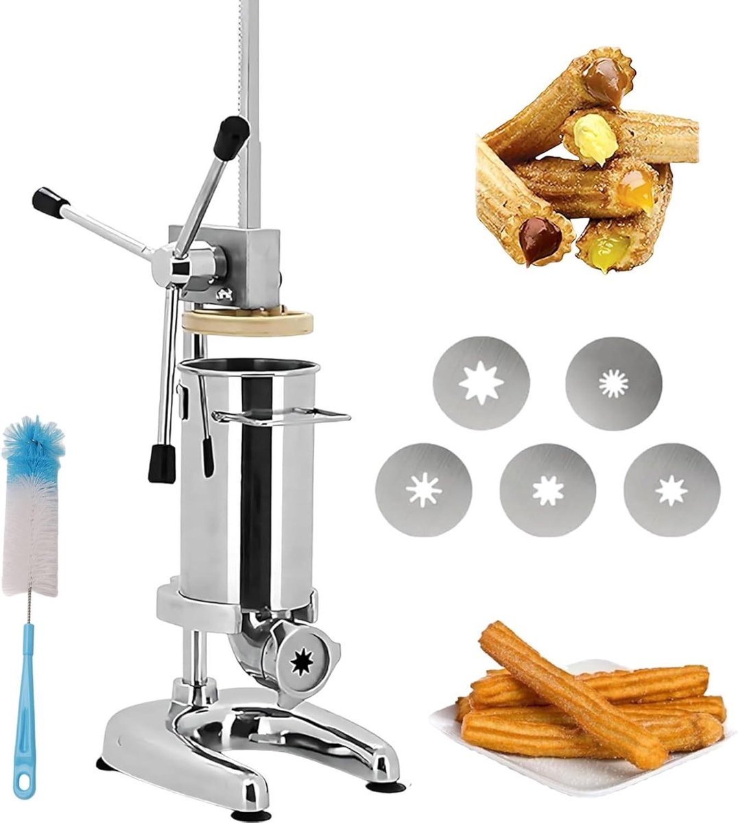 Churros Maker - Deegvormer - Gebak Maken - Vijf Vormen - 2L Capaciteit - Zilver
