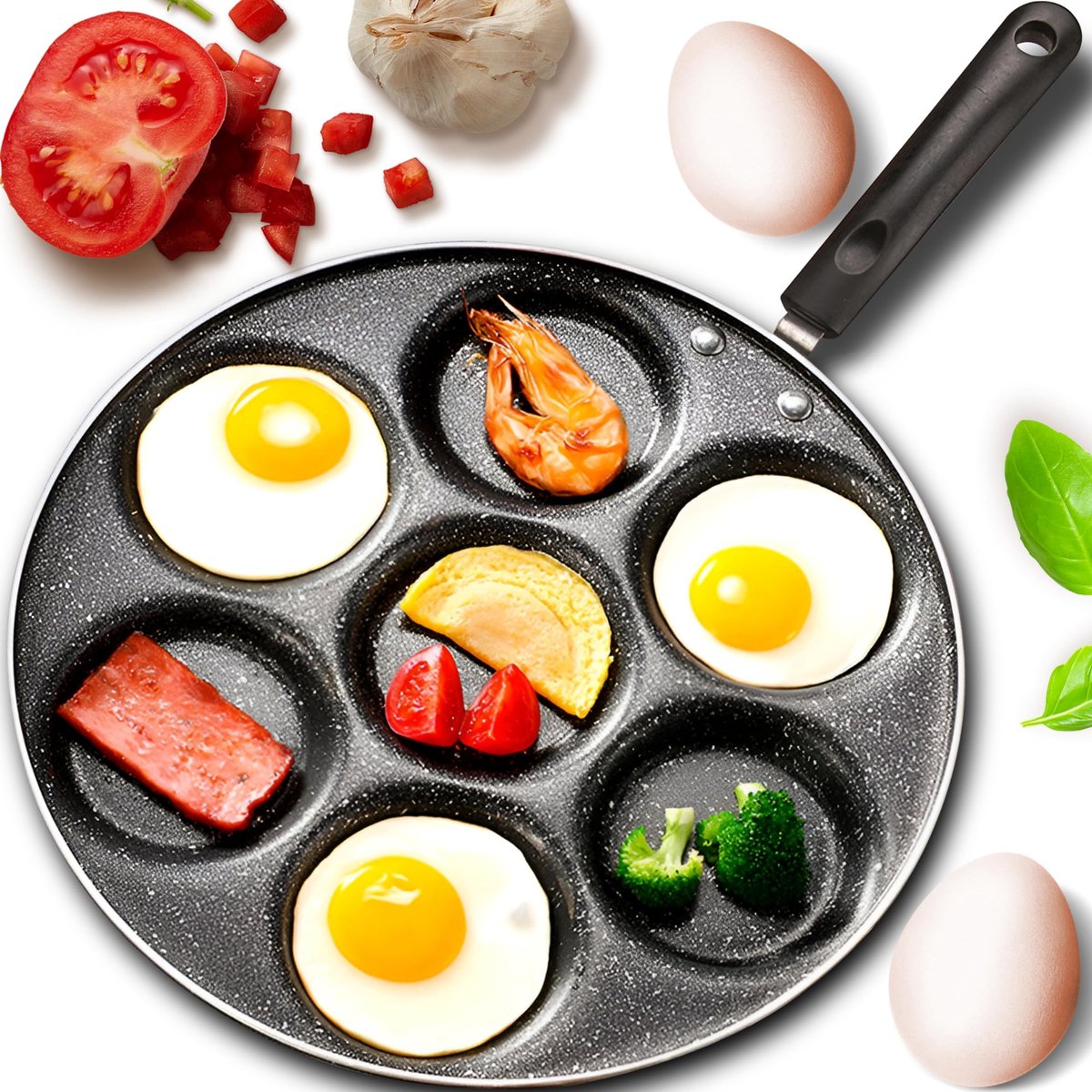 Dailygoods - Multifunctionele Pannenkoekenpan voor 7 Eieren en Pannenkoeken