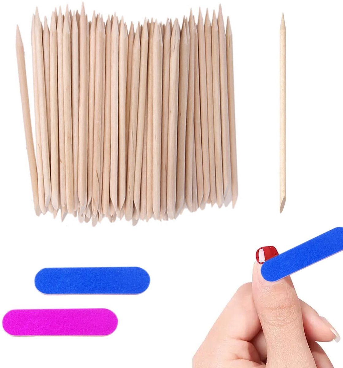 Dailygoods - Set van 120 Houten Manicure Stokjes met 2 Kleurrijke Wrijven Strips