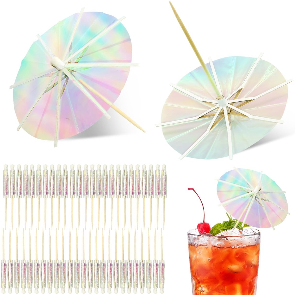 Dailygoods - Drankparaplu's Cocktailprikkers 50 Stuks Regenboog