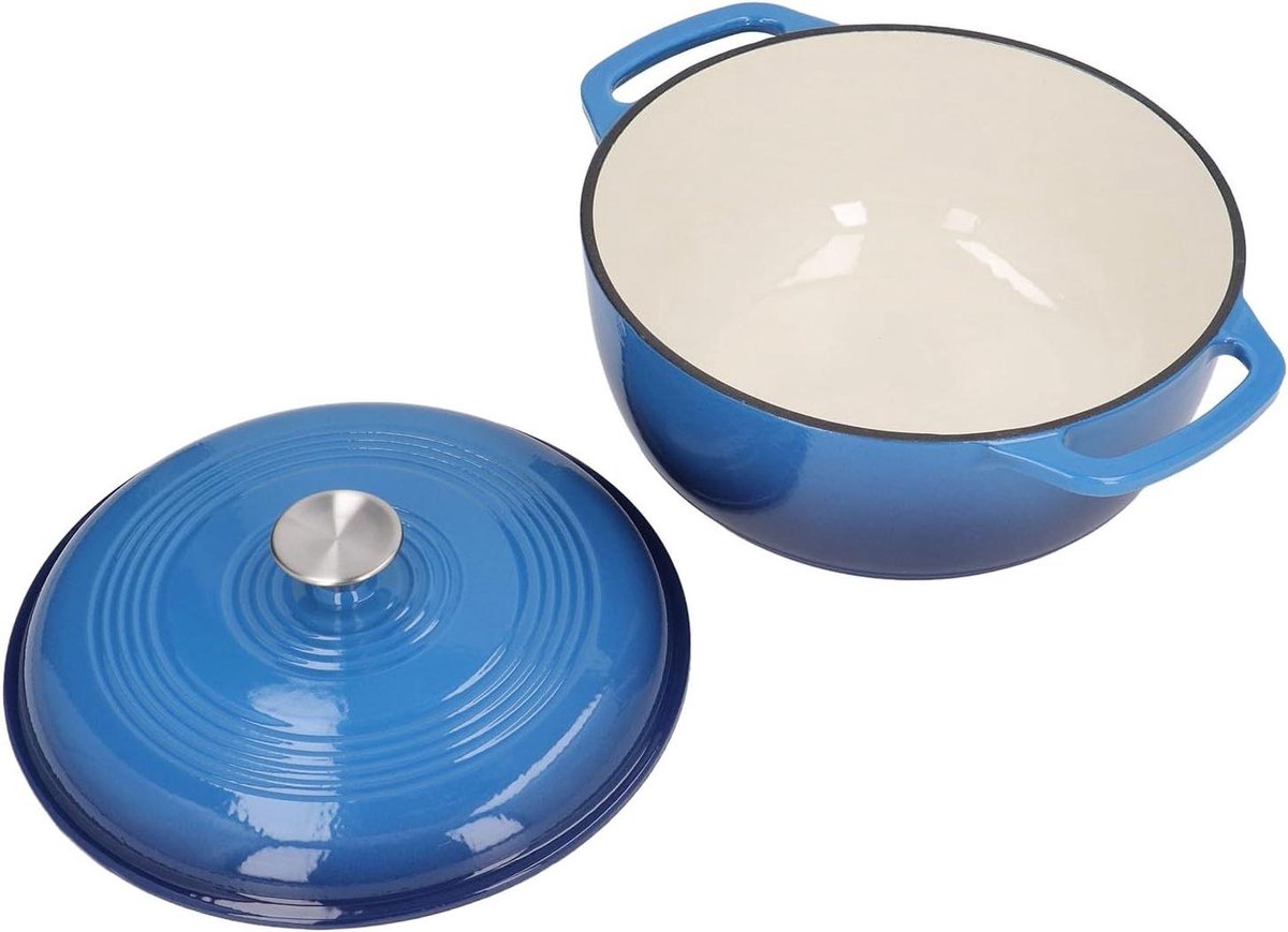 Geëmailleerde Ovenpan - Gietijzeren Pan - Langzaam Koken - Uitstekend Warmtebehoud - Diameter 24 cm - Blauw