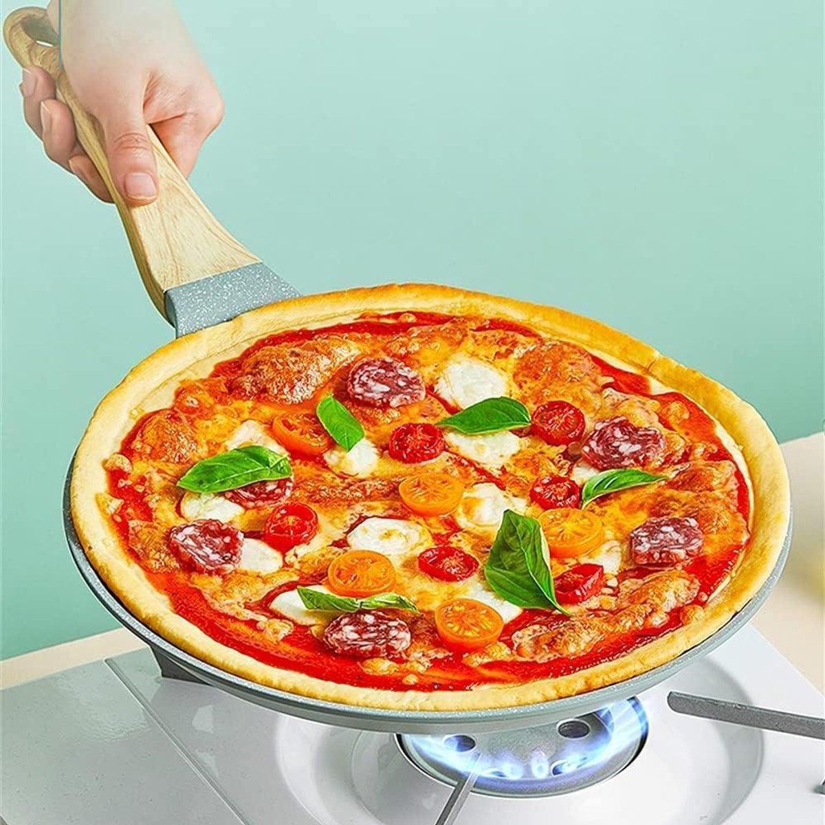 Koekenpan Gietijzer Grillpan Crêpe Platte Bakplaat Niet-klevend 24cm Groen