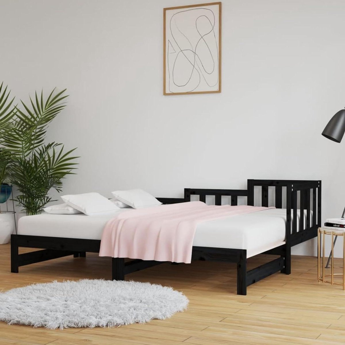 Uittrekbaar Dagbed - Bank en Bed - Ruimte Besparen - Massief Grenenhout - 90 x 190 cm - Zw