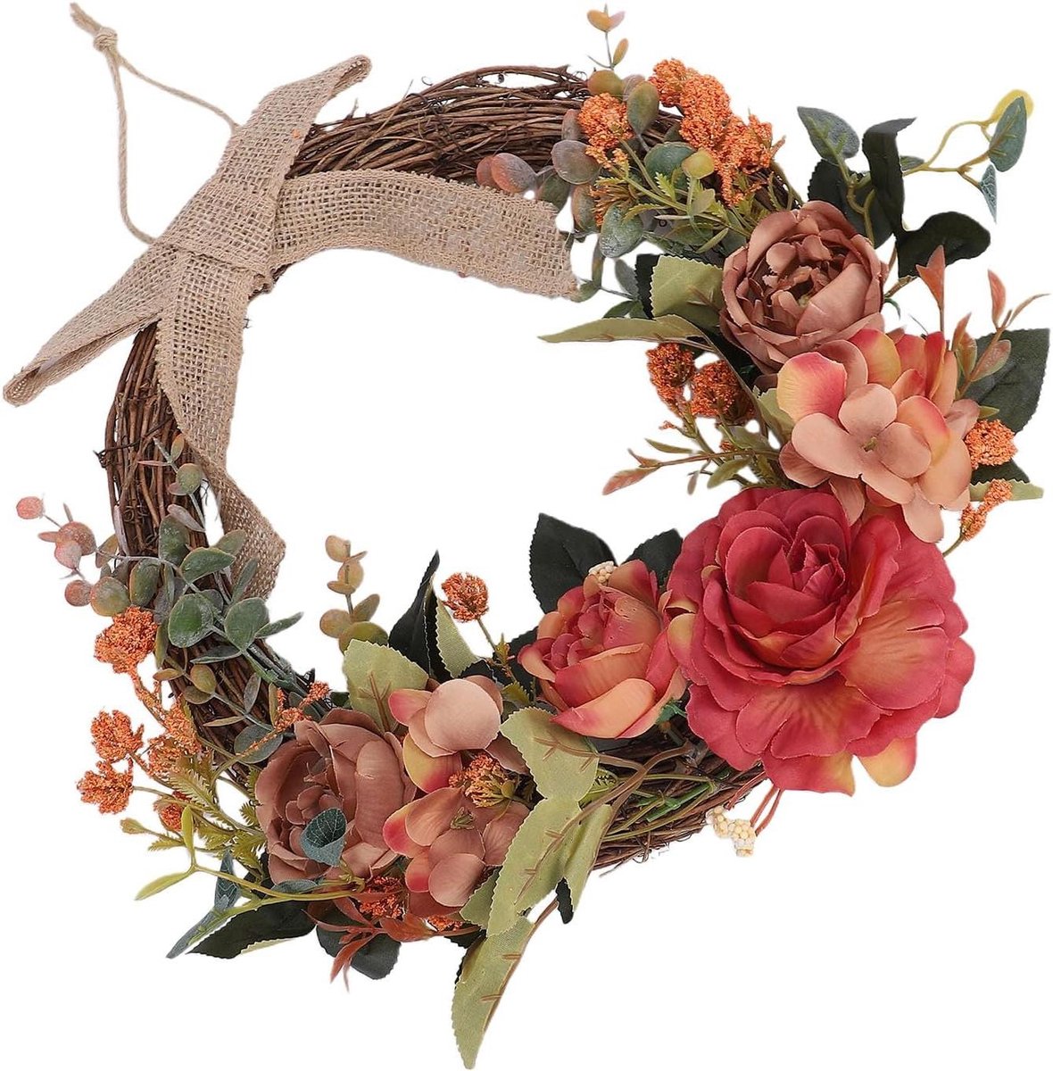 Kunstmatige Bloemenkrans - Lentebloem Decoratie - Voordeur Versieren - Elegante Strik - 35