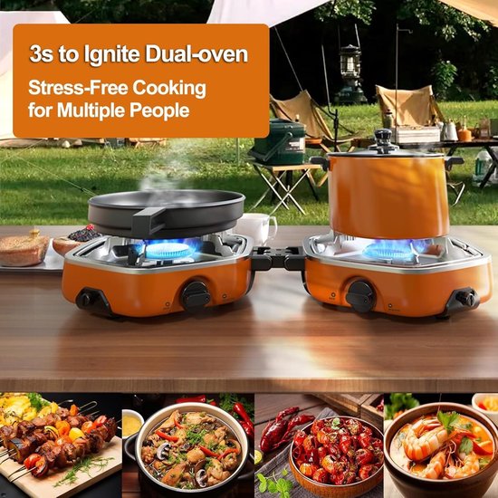 Draagbaar Gasfornuis - Buiten Kooktoestel - Kamperen Koken - Dubbele Brander - 2500 W - Zwart van Draagbaar — afbeelding 4