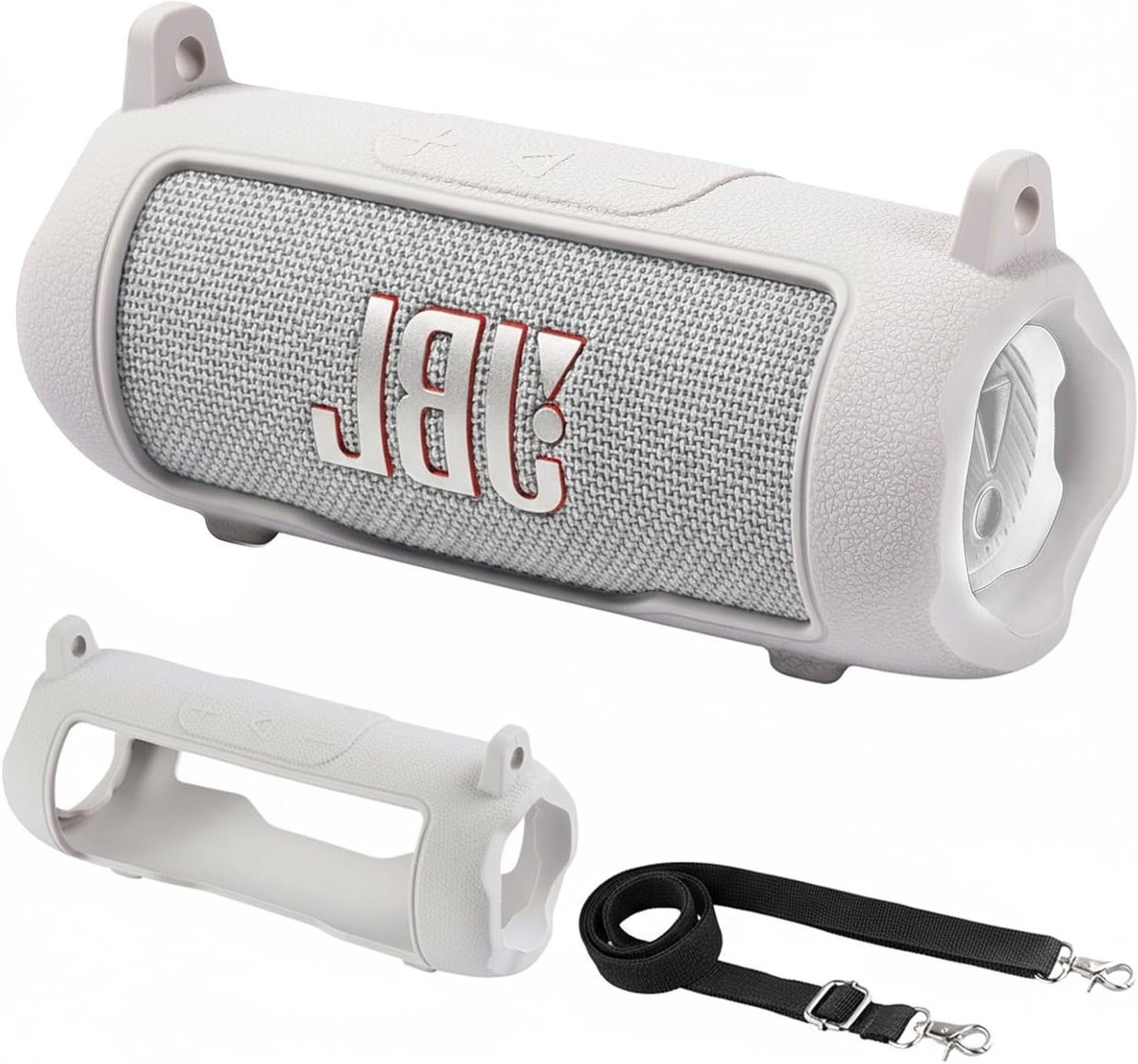 Siliconen Beschermcase voor Draadloze Bluetooth Speaker met Afneembare Schouderband - Geschikt voor Flip 7 - Wit