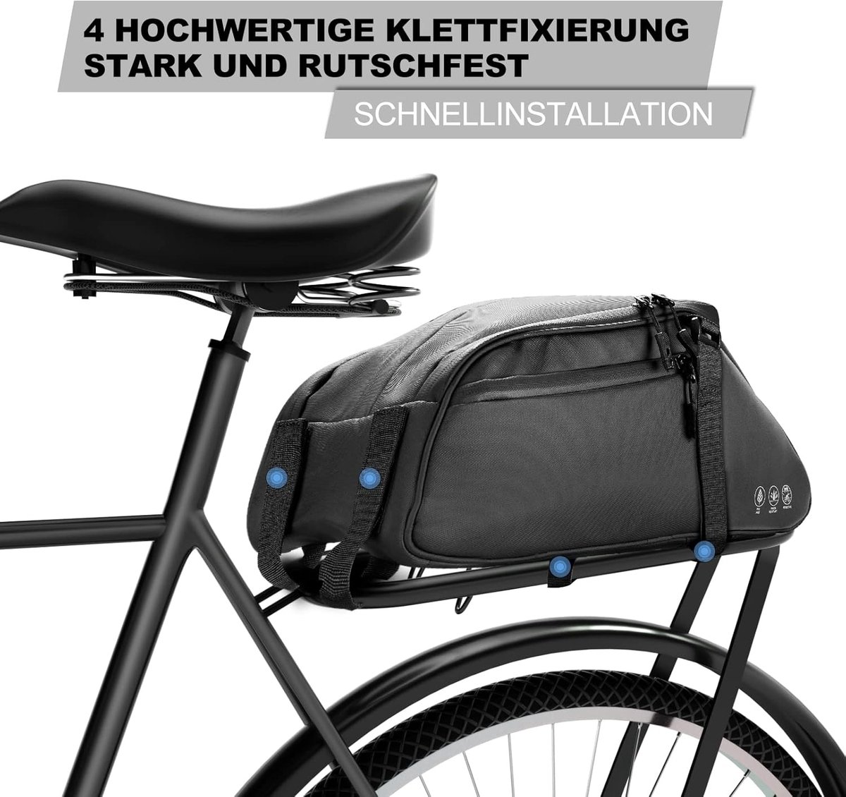 VHV-Waterdichte Fietstas Bagagedrager 8L - Multifunctionele Bagagedragertas met Regenhoes - Compacte Fietstas Achterop met Reflectoren - 3-in-1 Handtas en Schoudertas voor E-bike en Stadsfiets - Zwart — cadeau in Sport & Outdoor - foto 3