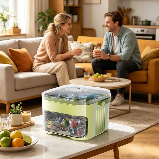 IJsblokjesmaker met Bakje - IJsmaker met Opslag - Drankjes Koelen - Druktype IJsmaker - 15.5L x 11W x 15.5H cm — afbeelding 4