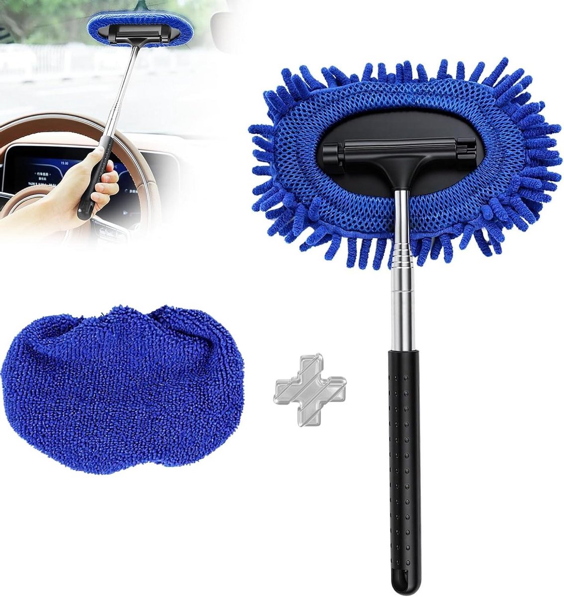 Autoruittrekker - Ruitenreiniger - Condens Verwijderen - Verstelbare Telescoopstang - 1 Meter - Blauw Zwart