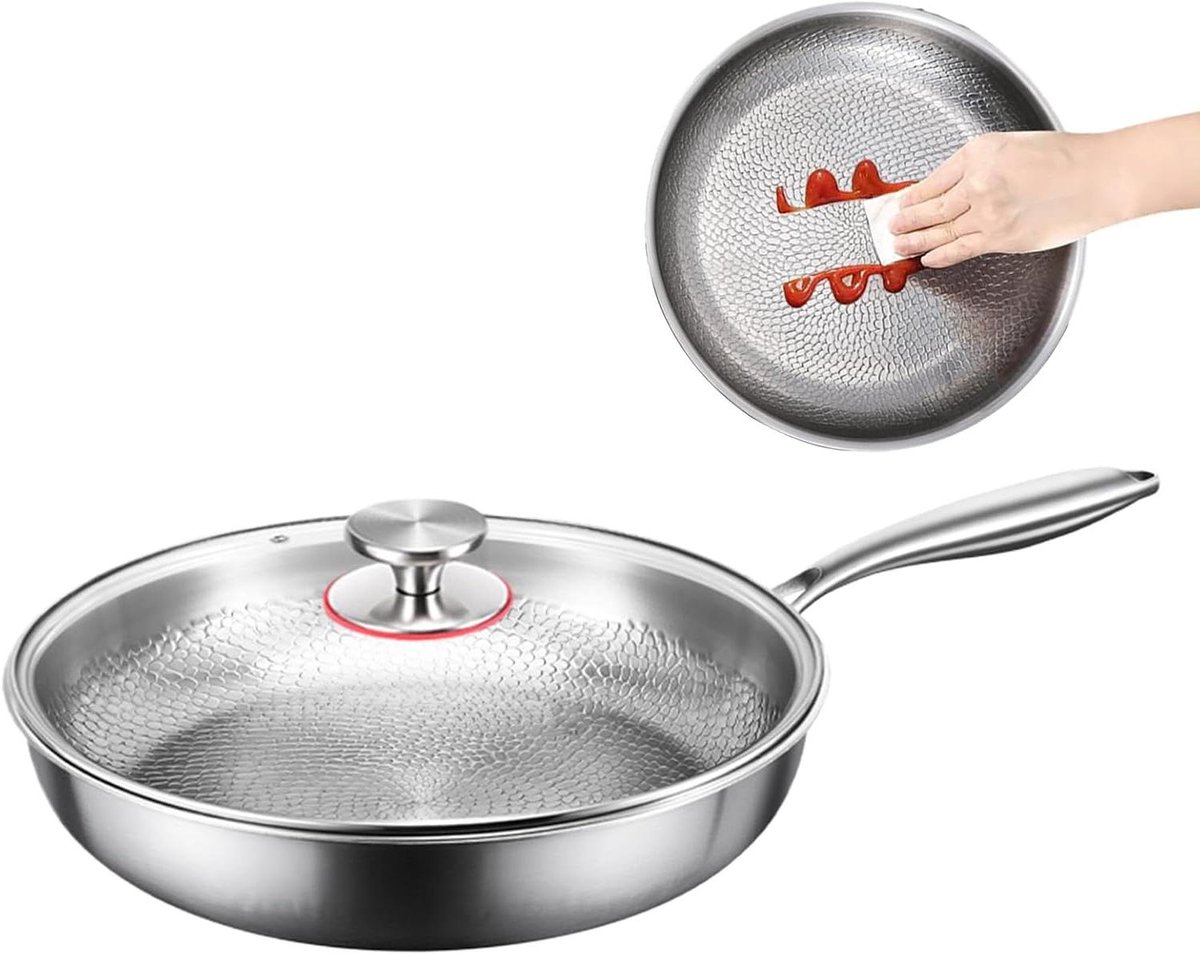 Anti-aanbakpan Titanium - Eierpan Deksel - Gezond Koken - Gehamerde Afwerking - 32 cm - Grijs