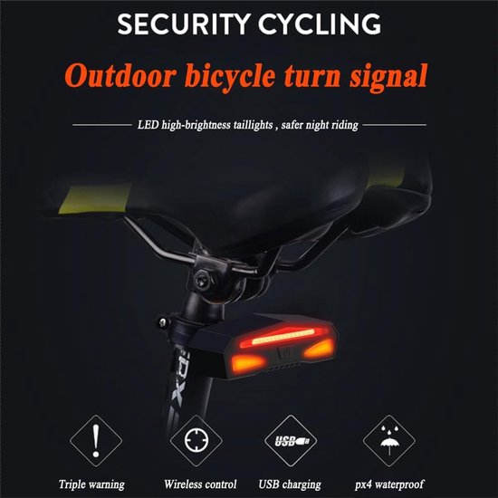 Fiets Richtingaanwijzer Achterlicht - Fietsverlichting Waarschuwingslicht - Veilig Fietsen - Draadloze Afstandsbediening - IPX4 Waterdicht - Zwart van Fiets. — afbeelding 3