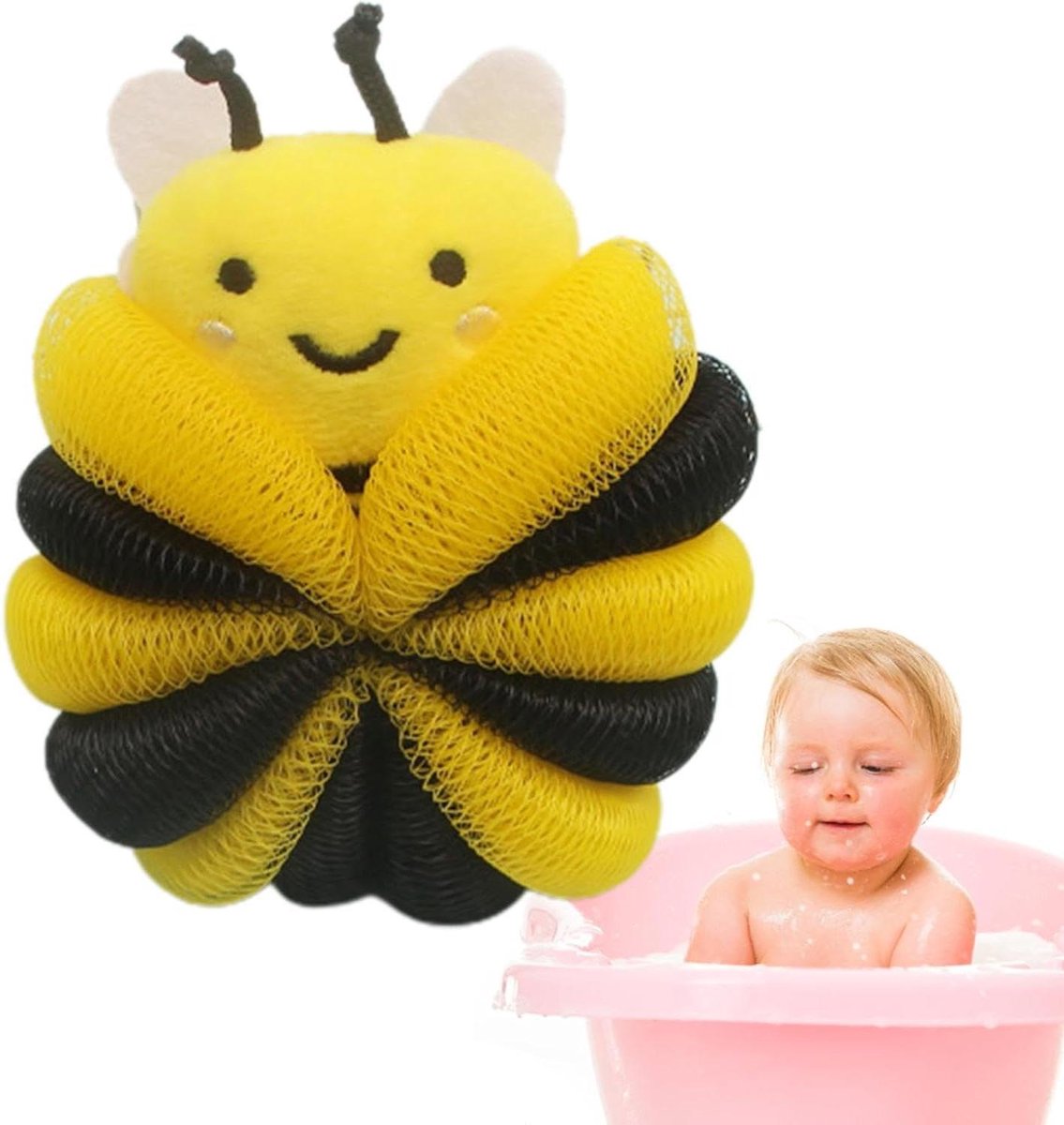 Bad Spons - Douchebal Loofah - Kinderen Reinigen - Schattig Bijenontwerp - 20x12 cm - Geel