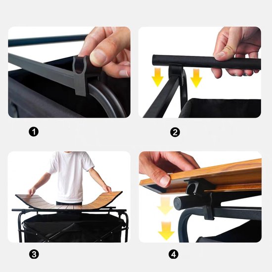 Winkelwagen Tafel - Kar Accessoires - Buitenactiviteiten - Tool-free Installatie - 4 Stuks - Zwart — afbeelding 2