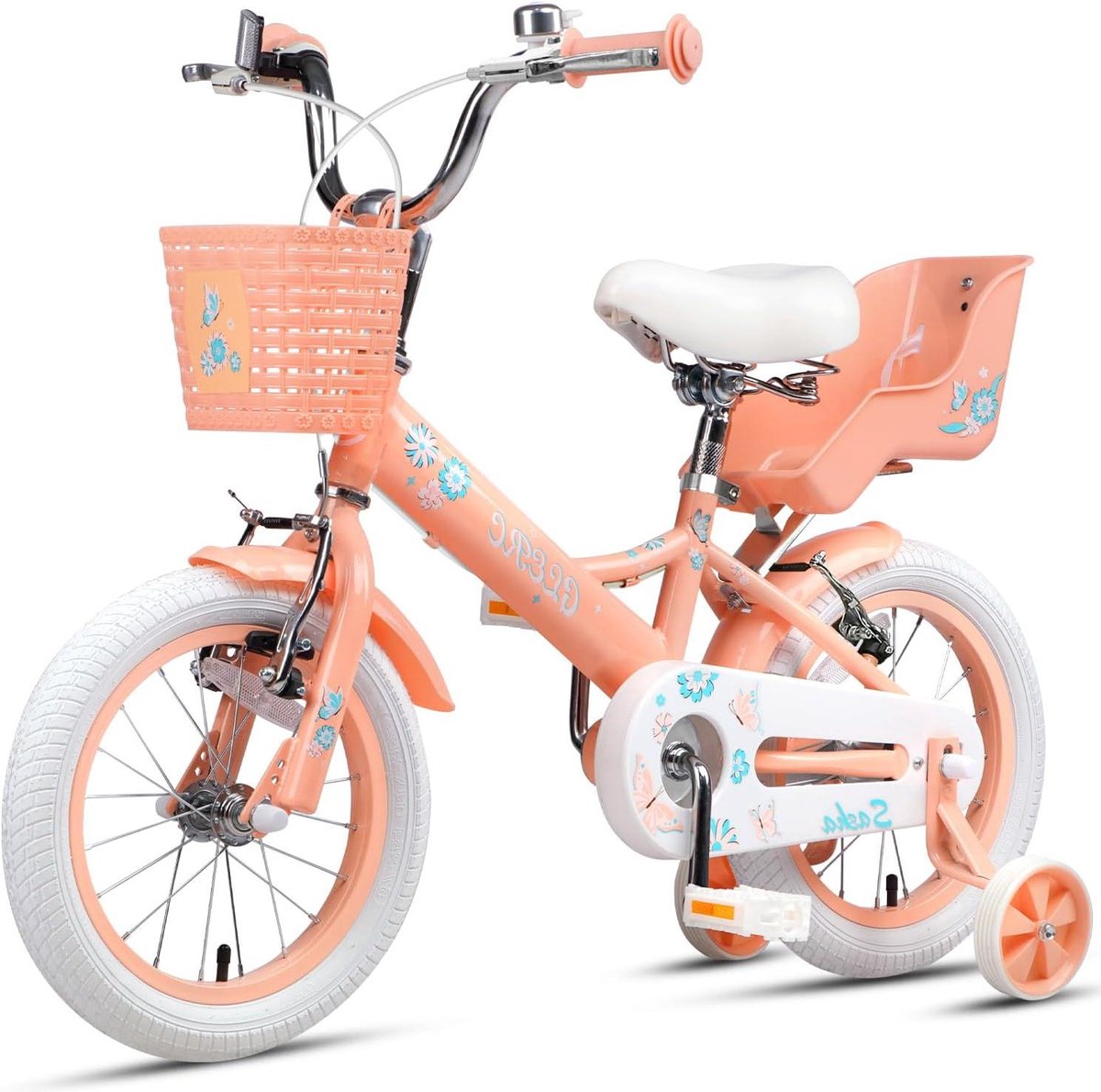Meisjesfiets - Kinderfiets - Buiten spelen - Met poppenzitje - 14 inch - Perzik