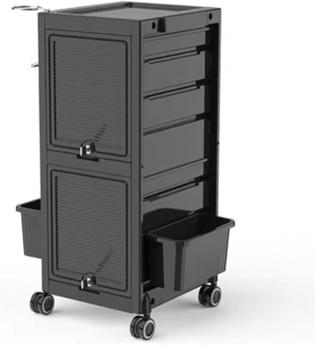 Roller Trolley - Gereedschapskar - Salon Organisatie - Afsluitbare Bak - 6 Trays - Zwart