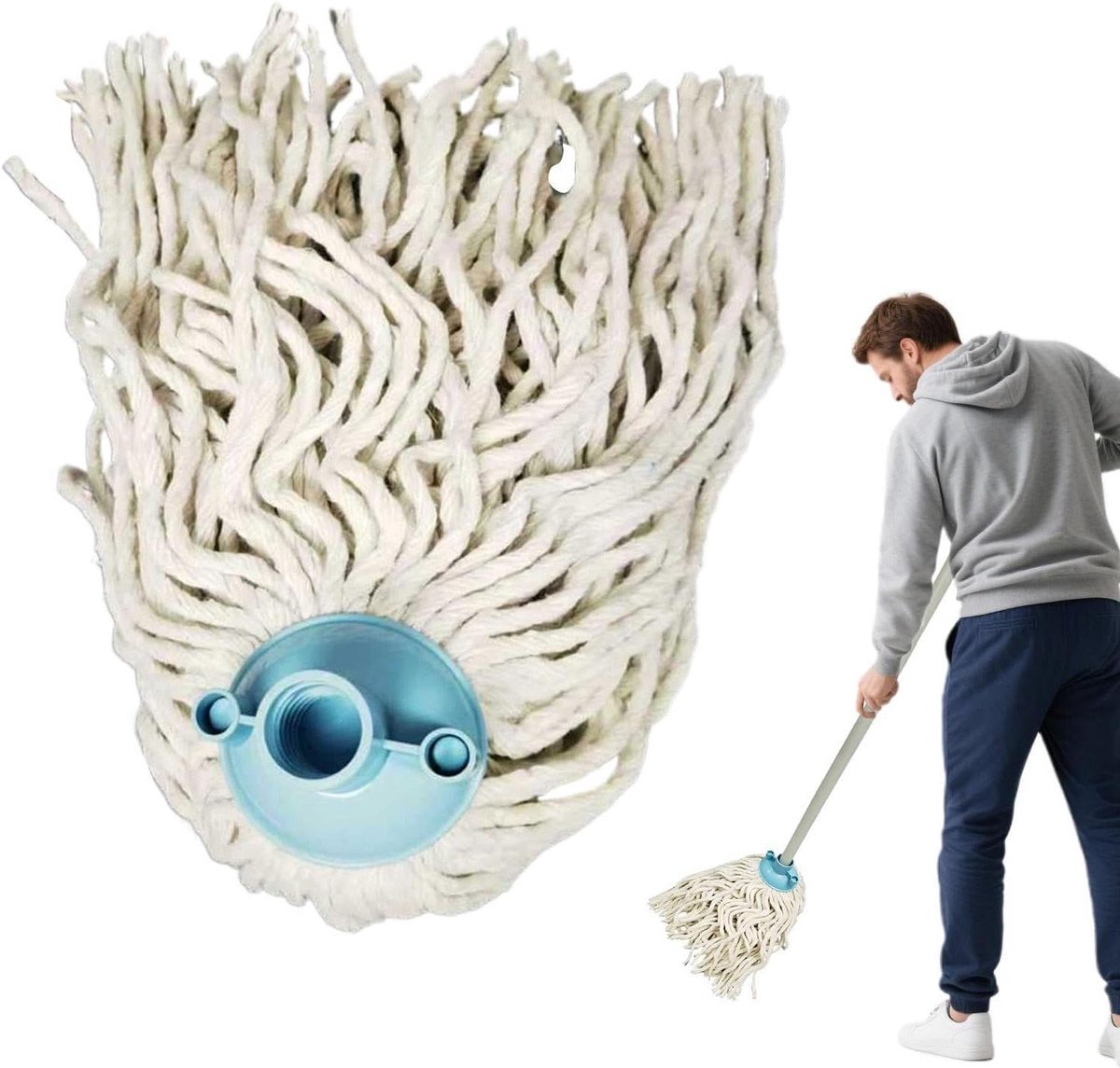 Reserve dweilkop - Vervangende mop - Vloeren reinigen - Snelle installatie - 27 cm - Wit