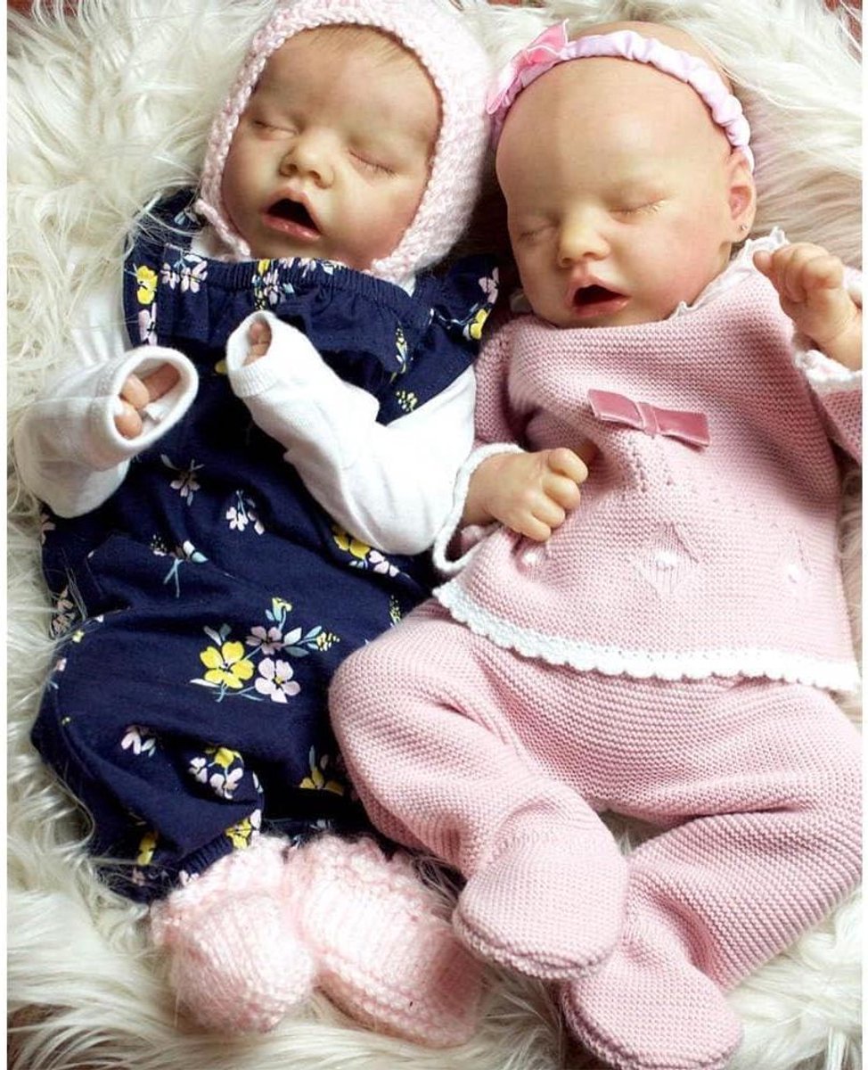 Babypoppen Tweeling - Reborn Poppen - Kind Ontwikkeling - Volledig Vinyl - 45 cm - Roze Blauw