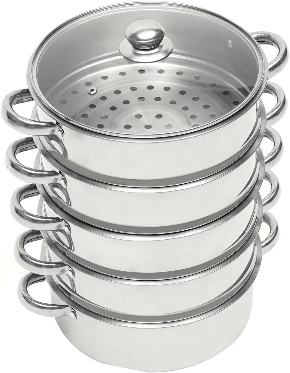 Stoompan Set Stoomkoker RVS Gezond Koken Veelzijdig Inzetbaar 26 cm Zilver