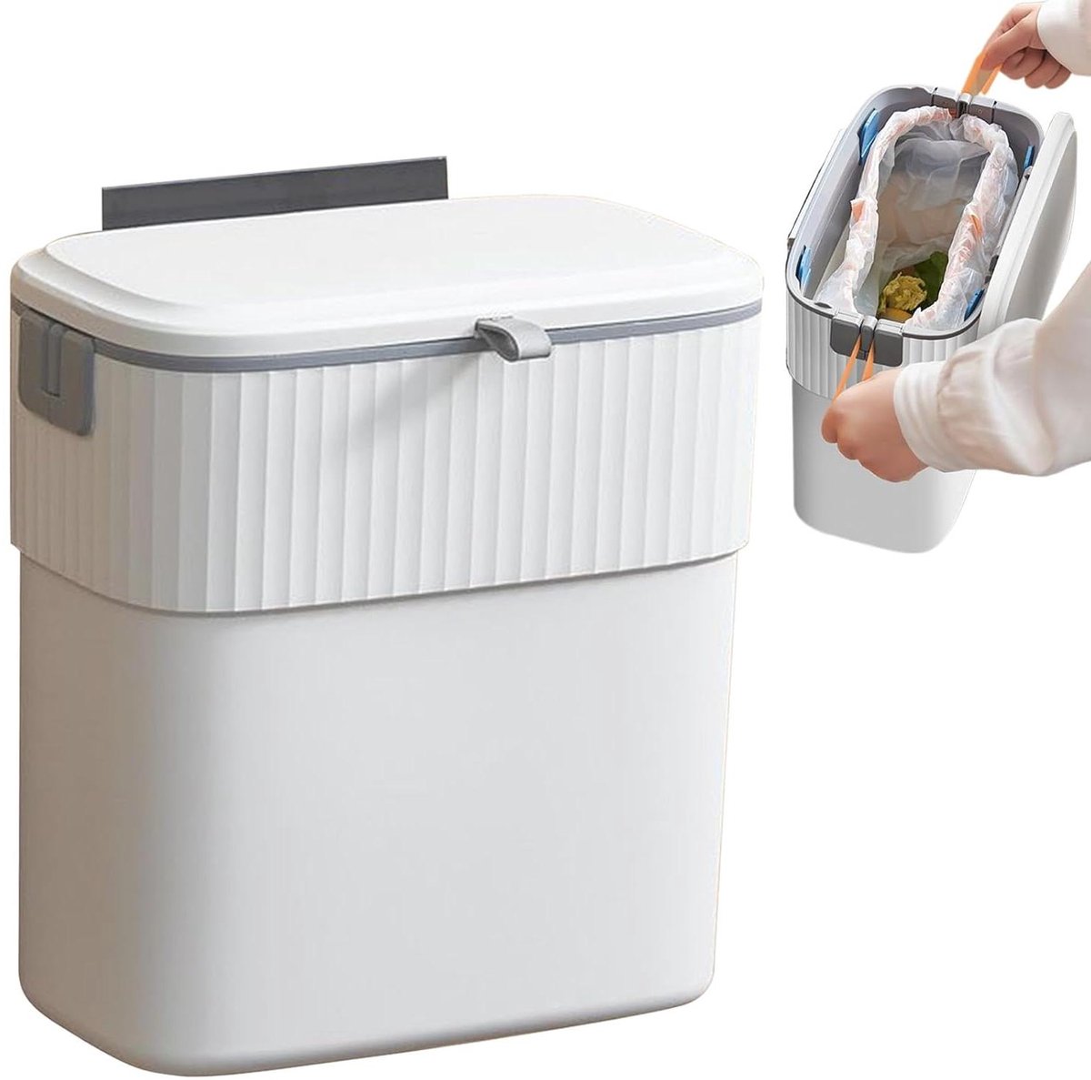Keuken Afvalbak - Ophangbare Mand - Ruimte Besparen - Geurwerend Deksel - 9 Liter - Wit