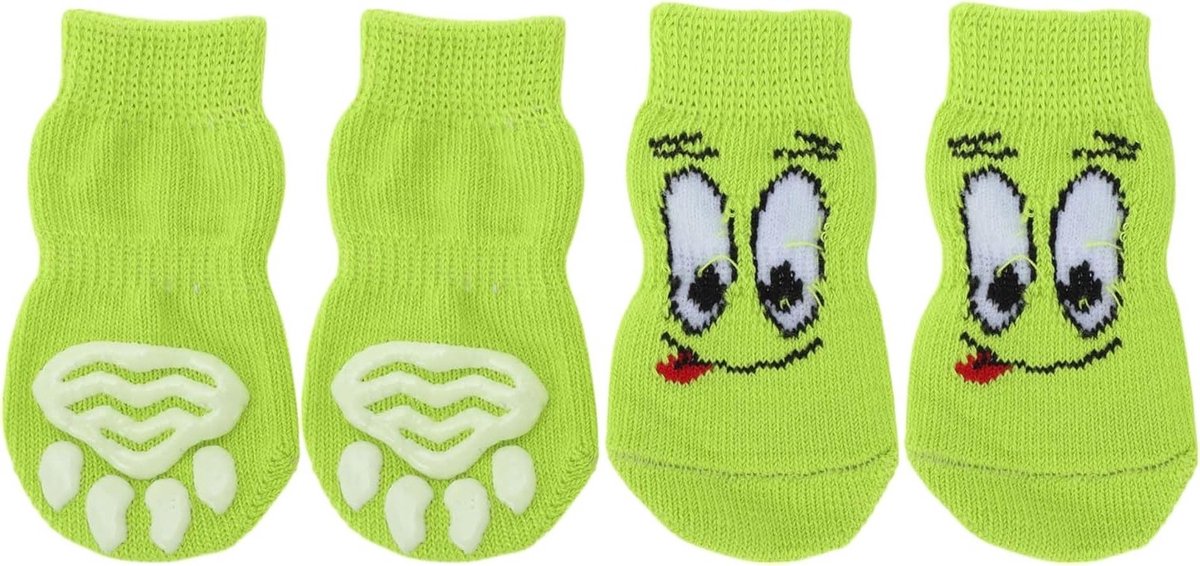 Niet-slip sokken voor honden en katten met oogpatroon, bescherming voor pootjes en extra grip, 1 set (4 stuks), Maat Medium