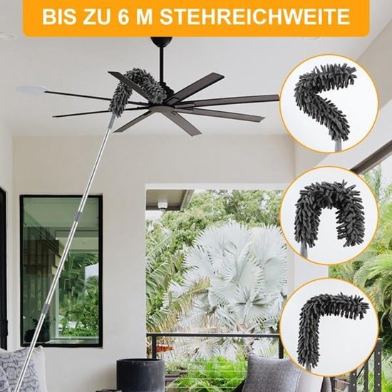 Plumeau Telescoop - Stoffer Verlengbaar - Stof Vrij Maken - Lange Arm - 6 Meter - Grijs — afbeelding 2