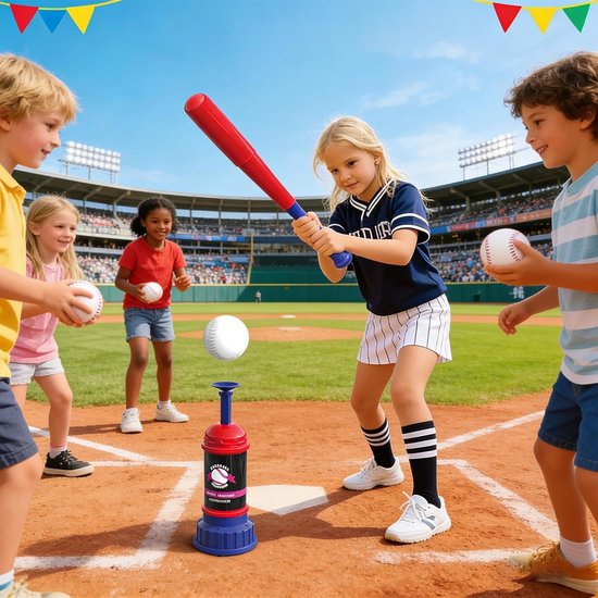 Honkbalset Kinderen - Trainingsmachine Slag - Sport Oefenen - Automatische Balwerper - 3 Ballen - Rood — afbeelding 2