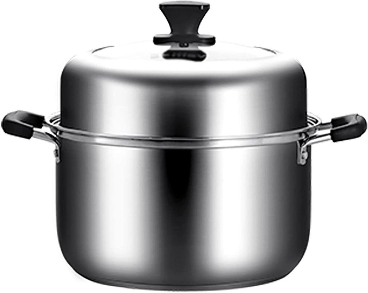 Stoompan Soeppan - Kookpan - Gezond Koken - Drielaags Bodem - 24cm - Zilverkleurig