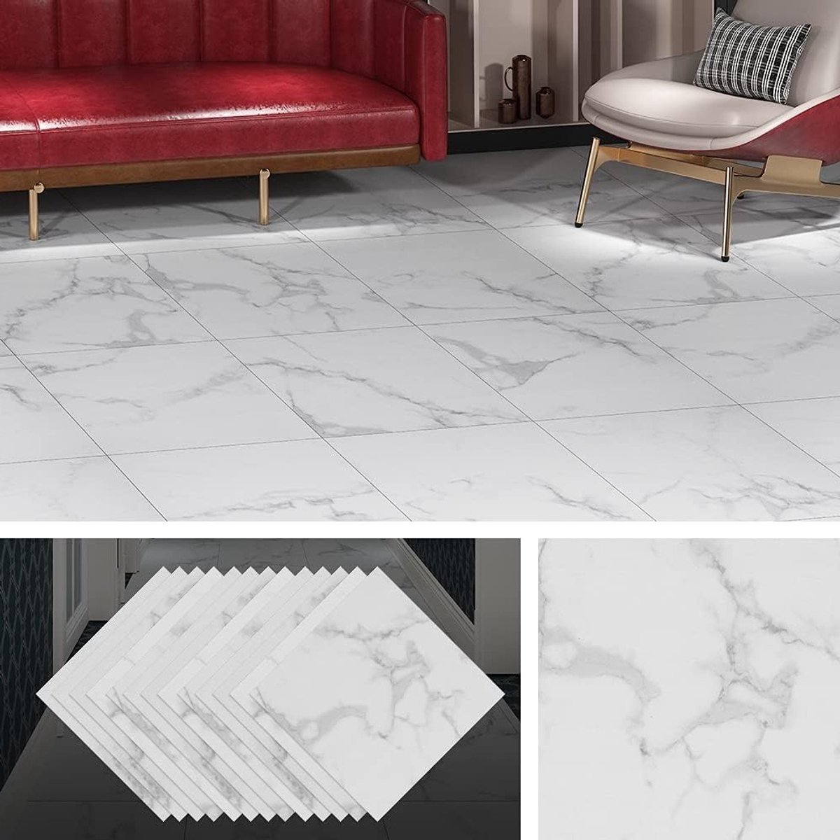 32 stuks Zelfklevende Vinyl Vloertegels 30x30 cm - Grijs en Wit Marmerlook voor Badkamer en Keuken