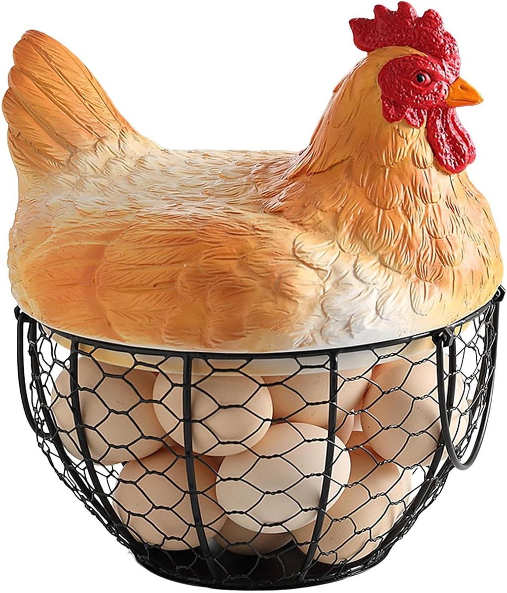 Eier Mand Organizer Keuken Eieren Bewaren Handgeschilderd Design 21 x 21 x 21 cm Zwart