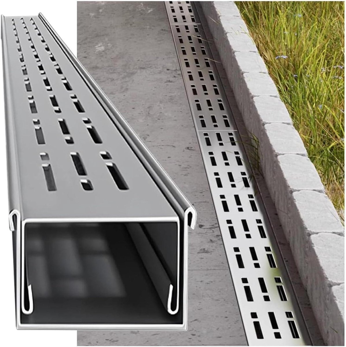 Afwateringsgoot - Drainagesysteem terras - Waterafvoer buiten - Roestvrij staal 304 - 100 cm - Zilver