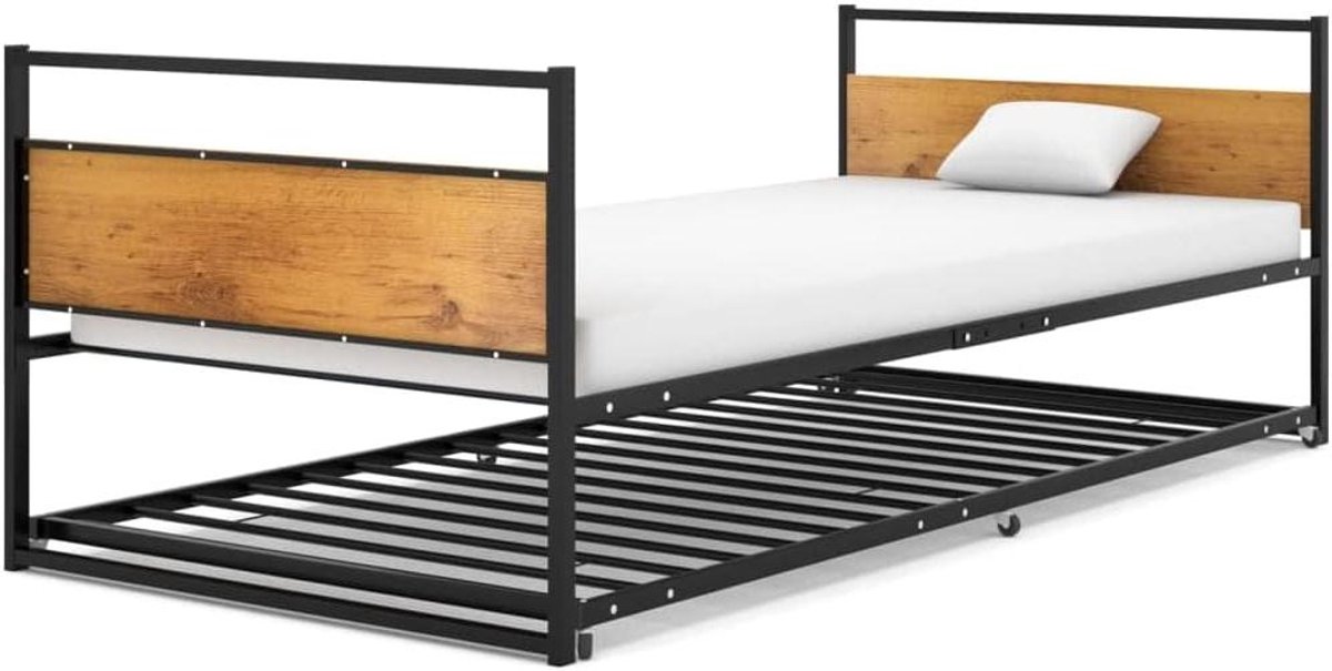Uitschuifbaar Bed - Extra Slaapplaats - Ruimte Besparen - Met Wielen - 208 x 94 cm - Zwart