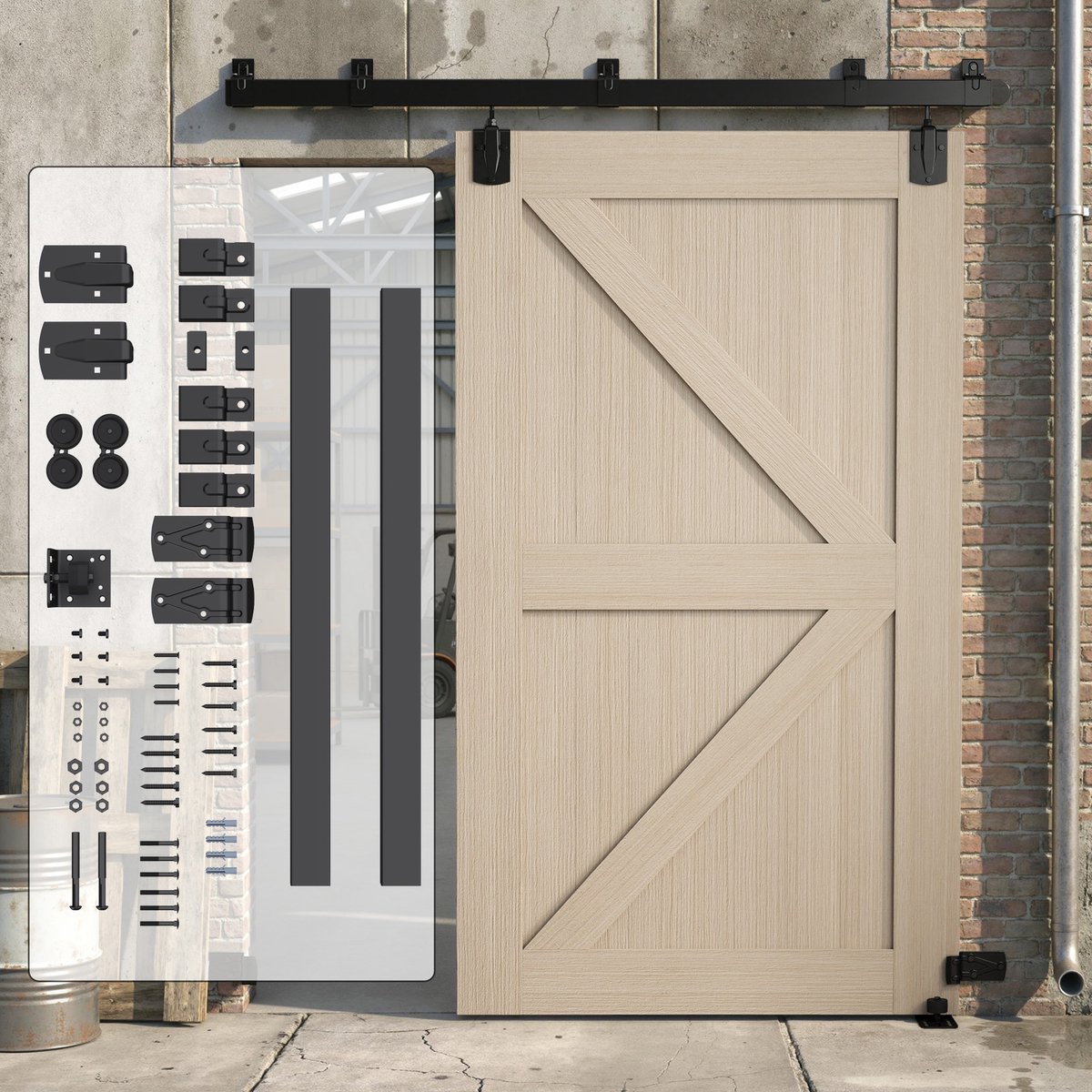 HOMCOM Hardwarekit voor Schuifdeuren-Koudgewalst koolstofstaal-183L x 4,7B x 6,1H cm-Zwart