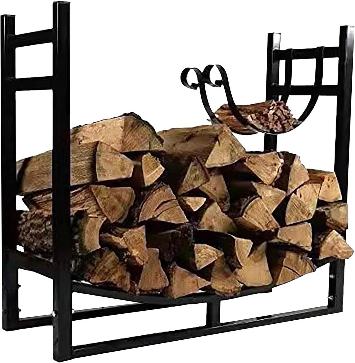 Brandhoutrek - Houtopslag - Haard en Vuurplaats - Verwijderbare Aanmaakhouders - 33 inch breed - Zwart
