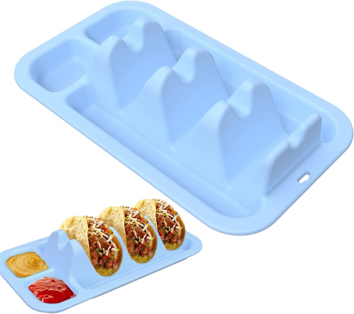 Taco Schaal - Taco Houder - Feestelijk Dienen - Met Kruidenbakjes - 27.4 cm Lengte - Lichtblauw