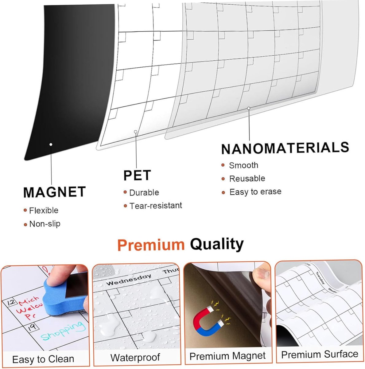 Magnetisch Whiteboard voor Koelkast - Uitwisbare Kalender Planner voor Week, Maand en Dag - Inclusief 6 Markers voor Keuken, Menu, To Do Lijst en Gezinsplanning — cadeau in Kalenders & Planners - foto 4