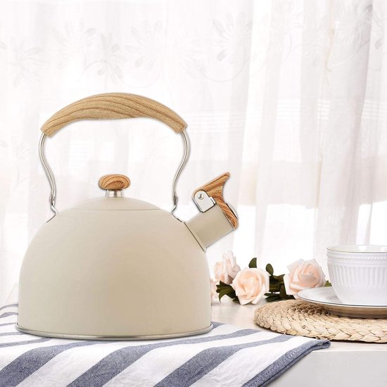 Kampeer Waterkoker - Fluitketel - Warme Dranken Maken - Anti-verbranding Handgreep - 2.5 Liter - Beige — afbeelding 2