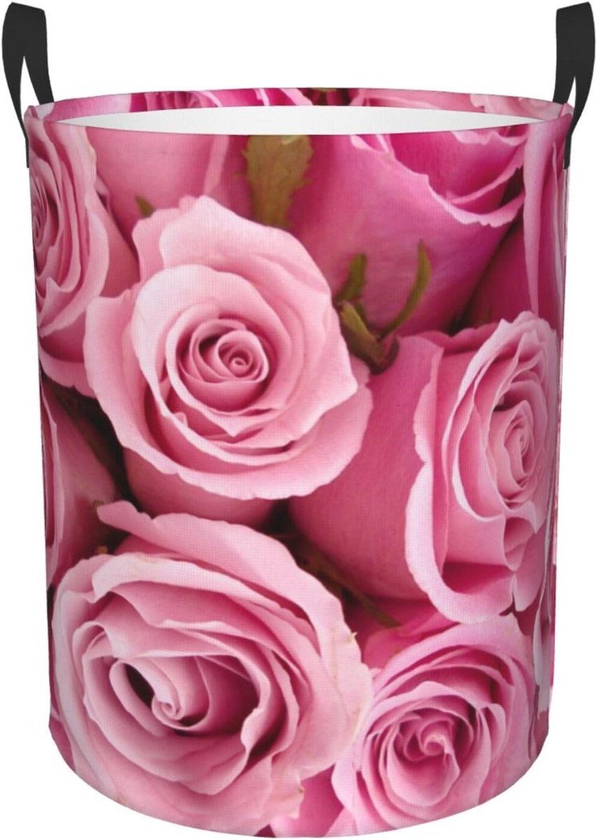 Wasmand Rond - Opvouwbare Mand - Kleding Opbergen - Waterdicht Oxford Doek - Medium - Roze Roos